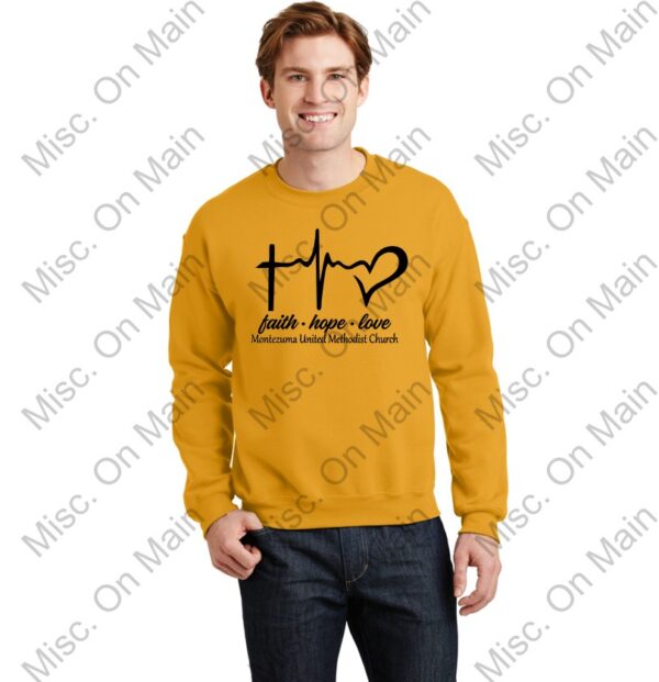 Gildan Crewneck with Montezuma United Methodist Church Printing: Faith, Hope & Love - Image 2