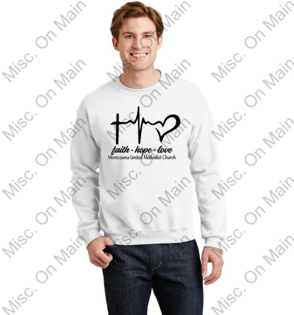 Gildan Crewneck with Montezuma United Methodist Church Printing: Faith, Hope & Love - Image 3