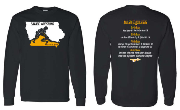 Gildan Long Sleeve T-Shirt with AAU State Wrestling - Image 2