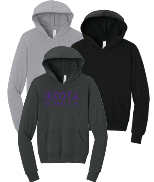 Youth Bella & Canvas Unisex Fleece Hooded Sweatshirt w/ Customizable Keota Eagles Printing - Image 5