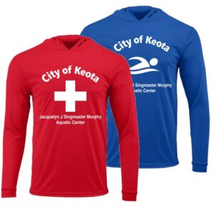 Unisex Bahama Performance Hooded Long Sleeve T-Shirt with customized Keota Pool Logo