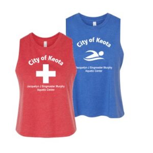 Women's Racerback Crop Tank with customized Keota Pool Logo