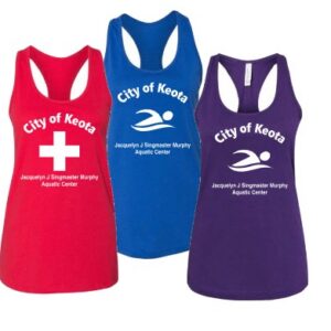Women's Jersey Racerback Tank with customized Keota Pool Logo
