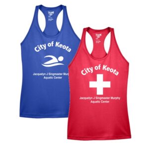 Women's Zone Performance Racerback Tank with customized Keota Pool Logo